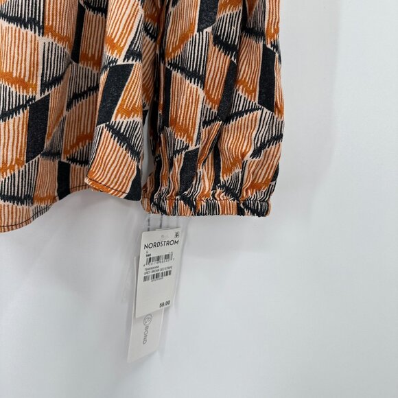 Treasure and Bond Women's Grey-Brown Geo Stripe Blouse size L Career Top NWT - Picture 4 of 7